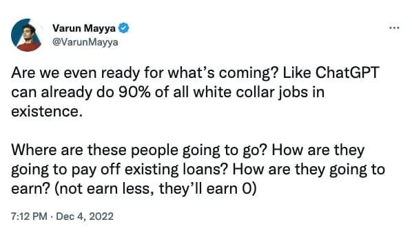 Tweet about AI taking jobs